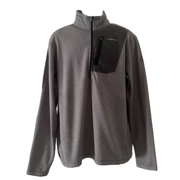 Eddie Bauer Jacket Coat Gray Pockets Mock Neck Half Zipper Longsleeve Men’s Sz L - Picture 1 of 5